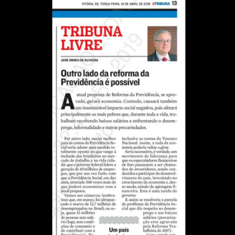 A Tribuna publica artigo de José Irineu sobre a Reforma da Previdência
